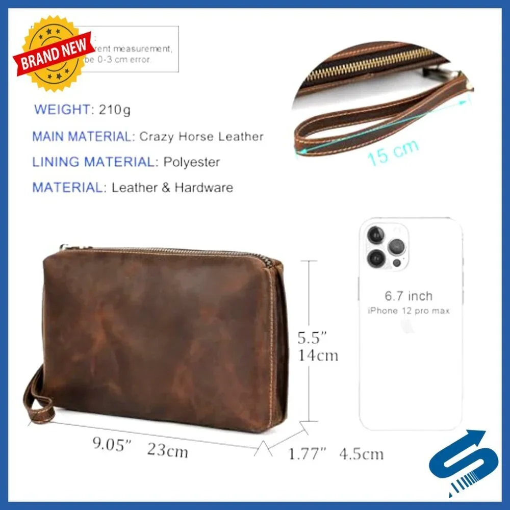 Leather Clutch Wallet for Men, RFID Blocking, Large Capacity Travel Organizer
